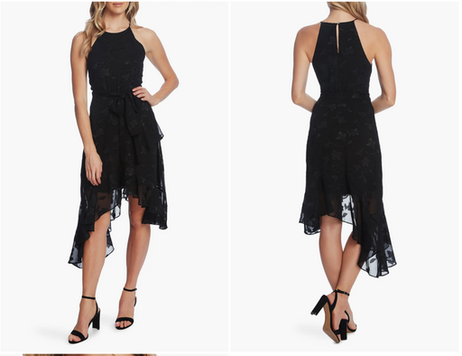 CeCe Rich Black Tonal Floral Asymmetrical Hem Sleeveless Dress Size 10 $139