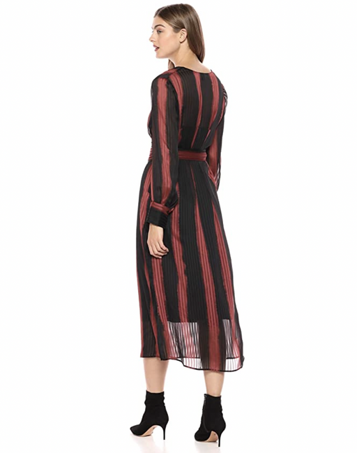 BCBGMAXAZRIA Ombré Stripe Shift Night Out Midi Belted Dress Black Size XXS $398