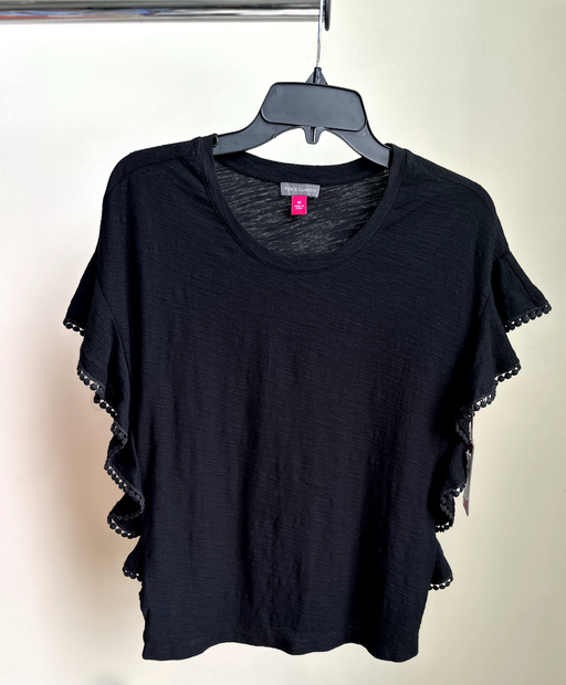VINCE CAMUTO Women's Drop Shoulder Ruffle Dot Trim Blouse Shirt Top in black XS