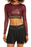 ELEVEN BY VENUS WILLIAMS Long Sleeve Crop Top In Deep Burgundy Size XS