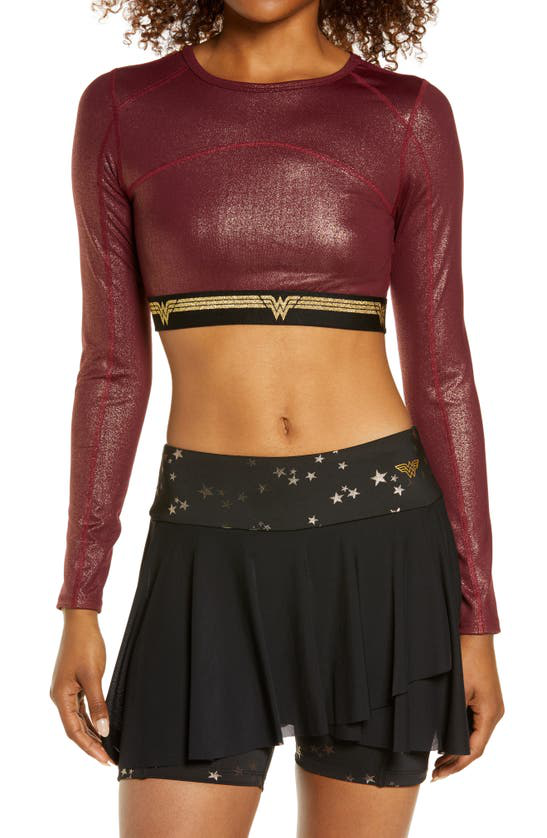 ELEVEN BY VENUS WILLIAMS Long Sleeve Crop Top In Deep Burgundy Size XS
