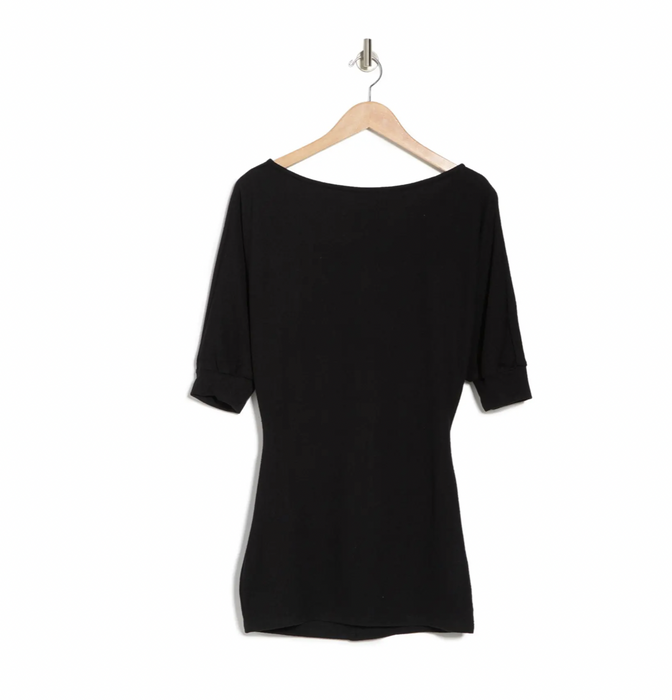 Max & Ash Boat Neck Mini Dress Elbow Sleeves Black Size L