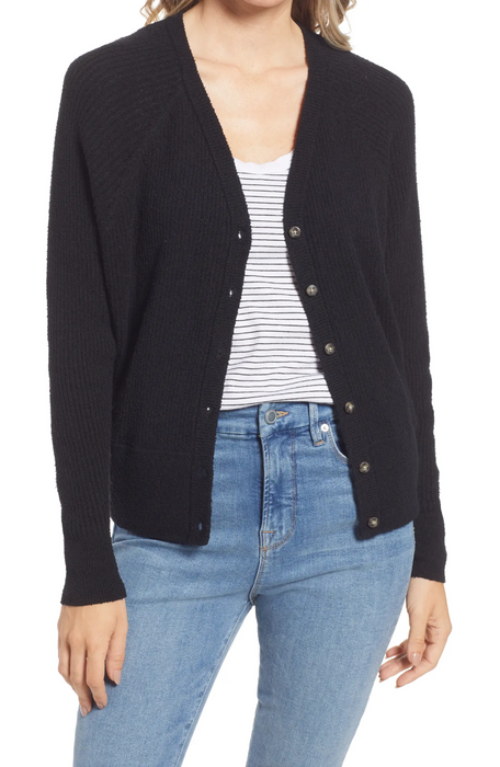 Madewell Women's Maysville V-Neck Button Cardigan Sweater Black Size M NWT