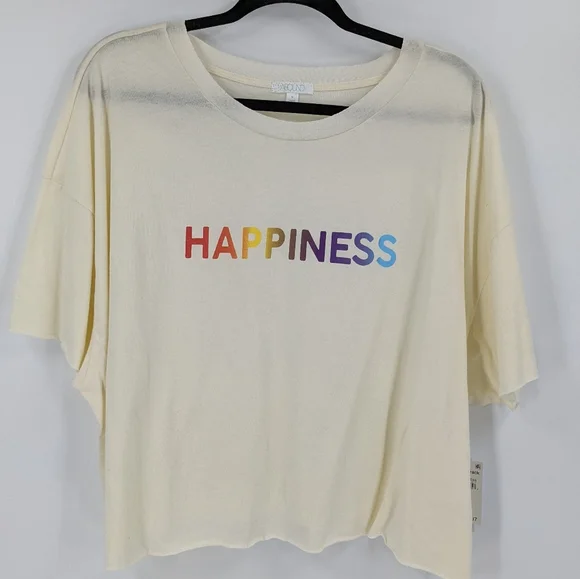 Abound Crew Neck Graphic Crop T-Shirt In Ivory Happiness Relaxed Fit Size S