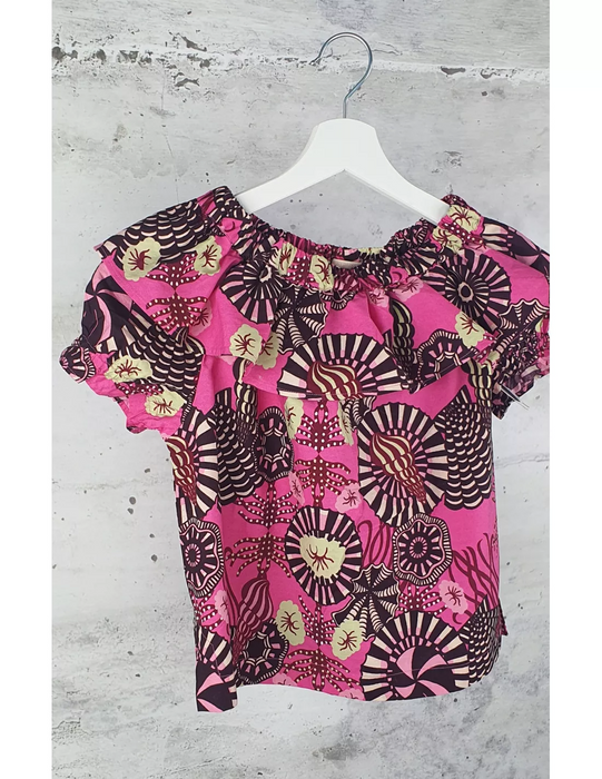 scotch & soda girls ruffled off-shoulder organic cotton top in pink size 4 years