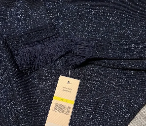 NANETTE nanette lepore Fringed Sweater Dress size XL $129  navy shimmering