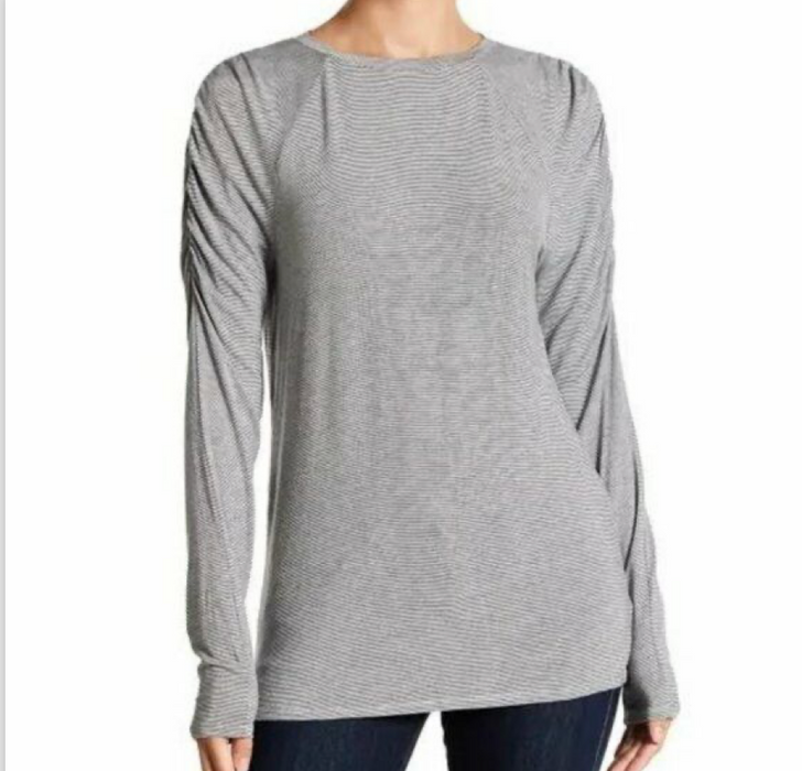 14th & Union Ruched Long Sleeve Tee Top Size S in Grey