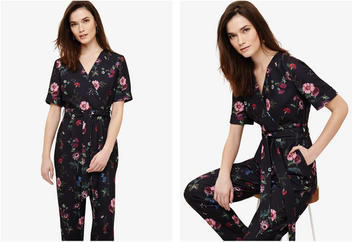 Phase Eight Women Alicia V-Neck Belted Jumpsuit Navy Floral Size 10US 14UK $229