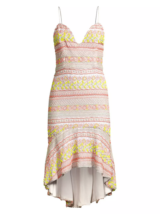 ALICE + OLIVIA $1298 Neon Amina All Over Embroidery Sweetheart Neck Dress 2 US