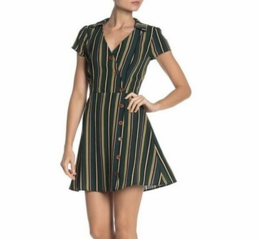 Kenedik Stripe Wrap Button Down Collar Shirt Dress Bold Teal L NEW