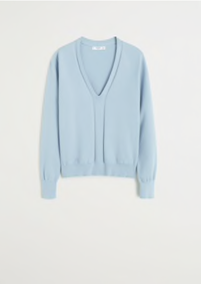 Mango Ribbed Detail Sweater In Heather Baby Blue Size XS US