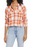 BP. Women's High/Low Bill Plaid Button-Up Shirt in Rust-Ivory Orange Size XS