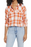 BP. Chemise boutonnée à carreaux haut/bas pour femmes en orange rouille-ivoire taille XS