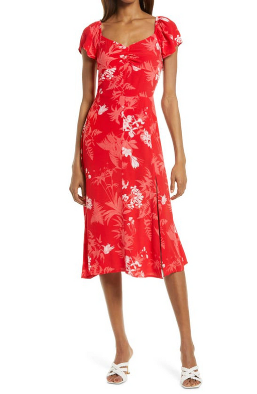 Chelsea28 Floral Slit Dress In Red Chinoise Tropical Toile Size M
