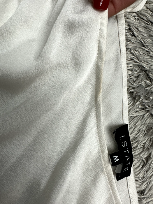 1.State Antique White Long-Sleeve One-Shoulder Bow Blouse Size M