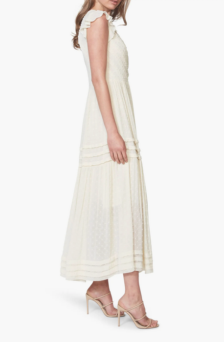 BARDOT women's Maberly Fil Coupé Tiered Maxi Dress In Ivory size XL 12