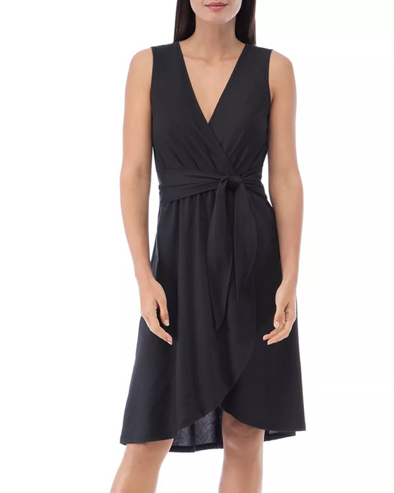BOBEAU Tie Front sleeveless faux wrap Dress In Black size S
