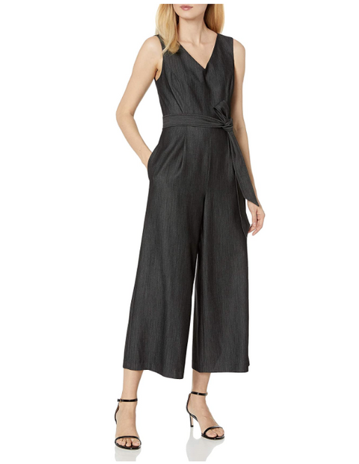 Calvin Klein Women's Sleeveless Cropped Jumpsuit With Self Belt Navy Size 10