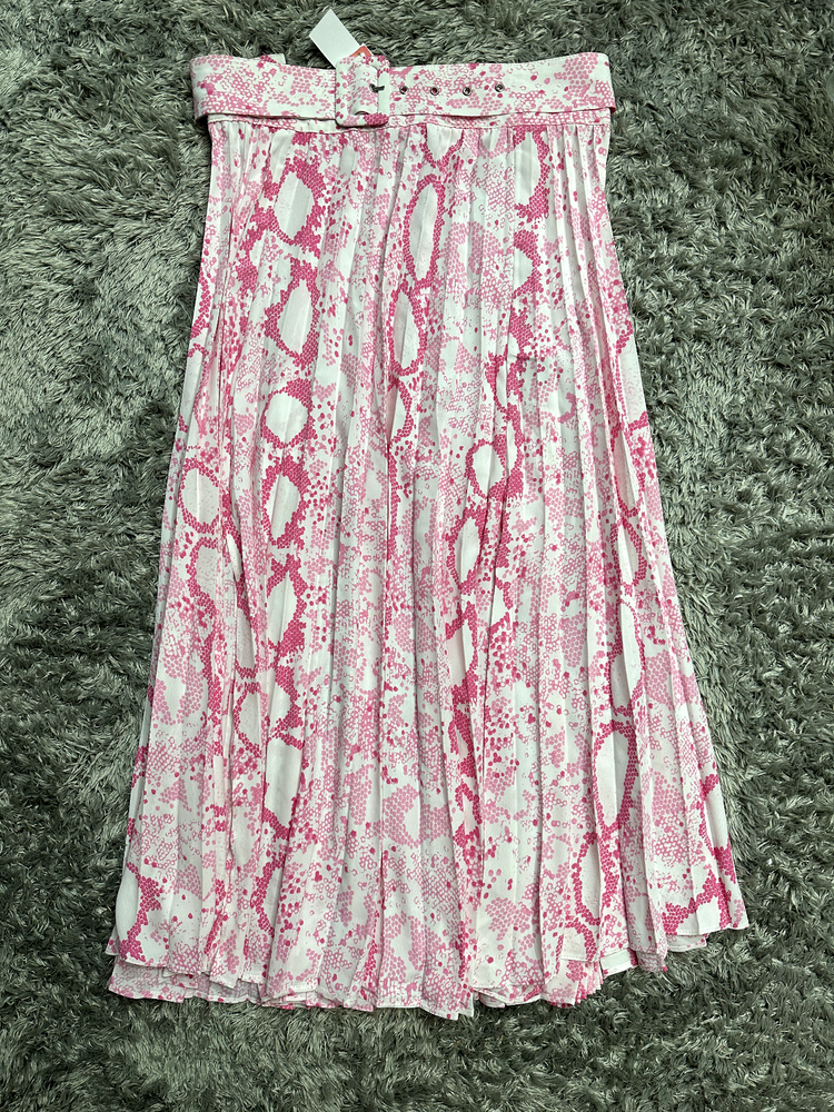 NWT Topshop pink and white snakeskin print skirt with front slits size 8