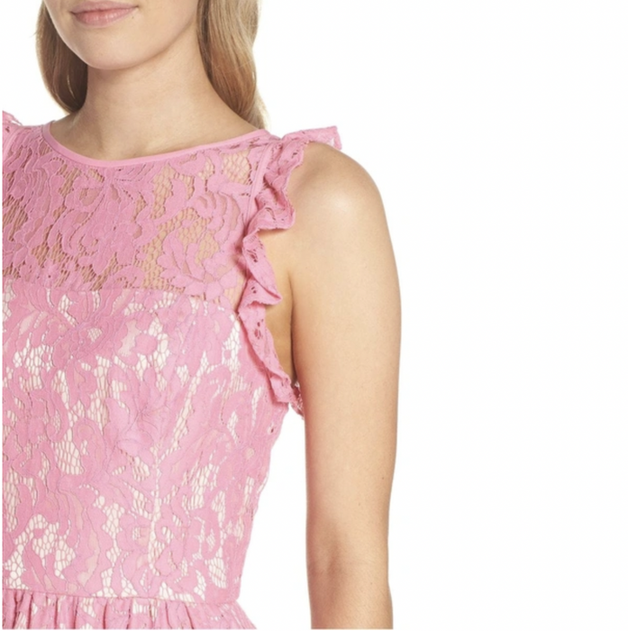 Eliza J Ruffle Lace Midi Sleeveless Dress In Pink Size 0