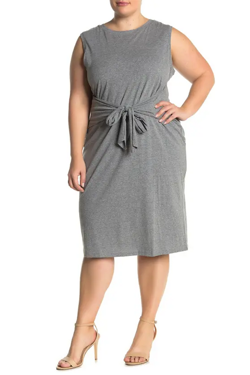 Susina Women's Knit Wrap Tie Front Stretch Sheath Dress In Grey NEW Size XL