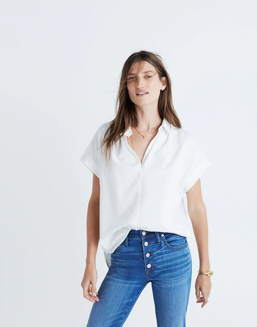 New Madewell central shirt modal and cotton  in pure white Size L  G0212