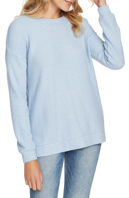 1.State Lattice V-Back Waffle Weave Sweater In Light Blue Size XS