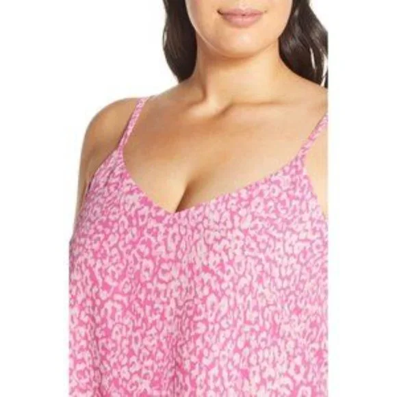 Leith Nordstrom Pink Leopard V Neck Camisole Lined Cami Tank Top Size S