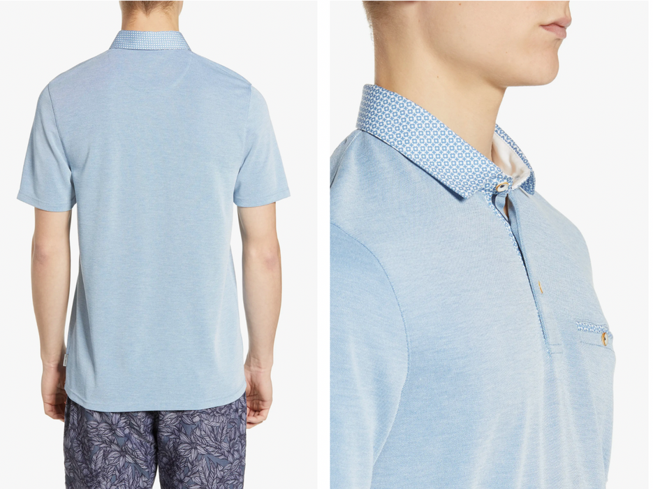 TED BAKER Doller Woven-collar Regular Fit Polo Shirt In Blue size 7 3XL