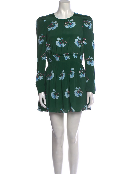 Maje Women's Silk Long Sleeve Pleated Playsuit Green Floral Print Size 36 $350