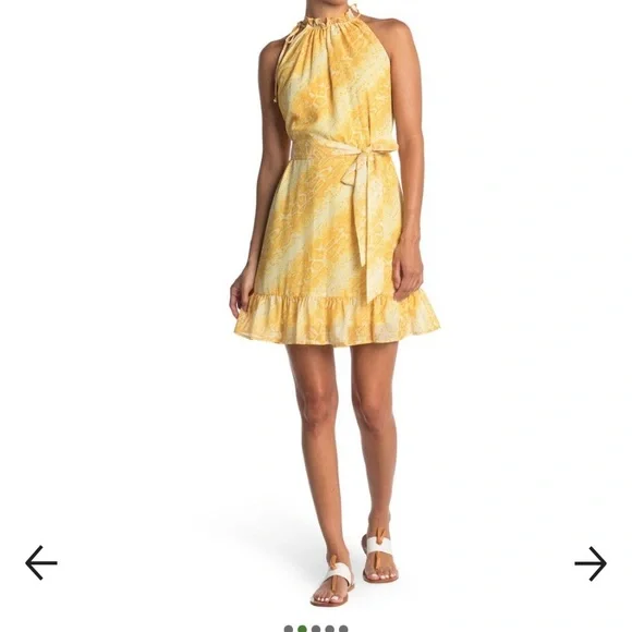 Sam Edelman yellow gold ivory snake print halter mini dress Size 6