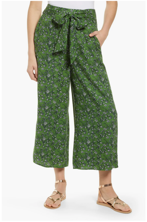 HINGE viscose floral Print Wide Leg Crop Pants 129$ size M in green