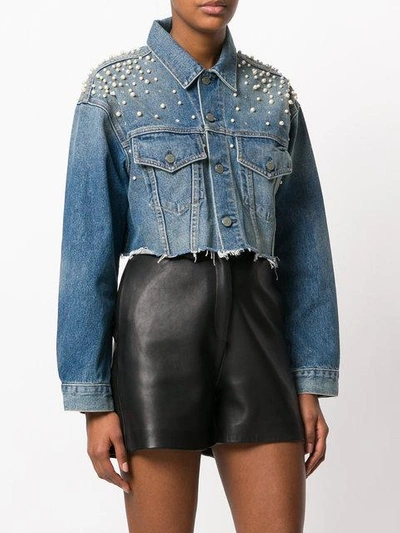 Grlfrnd Eve Cosmic Ray Pearl Embellished Denim Trucker Jacket $460 size M