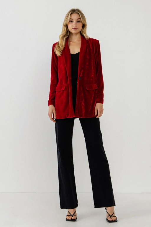 Endless Rose Velvet Single Breasted Oversized Blazer Wine Red Size S