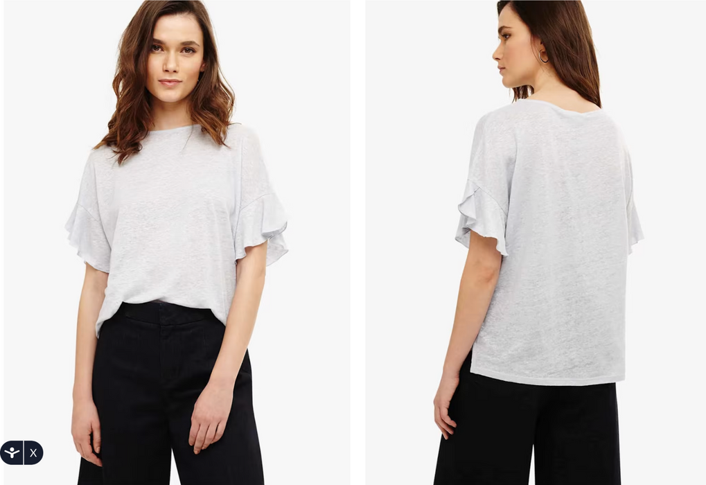 Phase Eight Leona Linen Short Sleeve Ruffle Top In Smoke Blue Size 14 $69