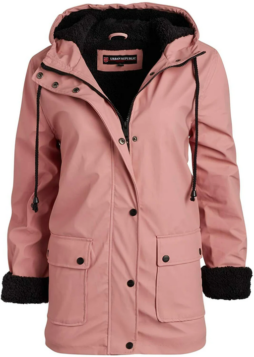 Urban Republic Faux Fur Lined Woobie Raincoat In Pink/Black Size L 14 (big girl)