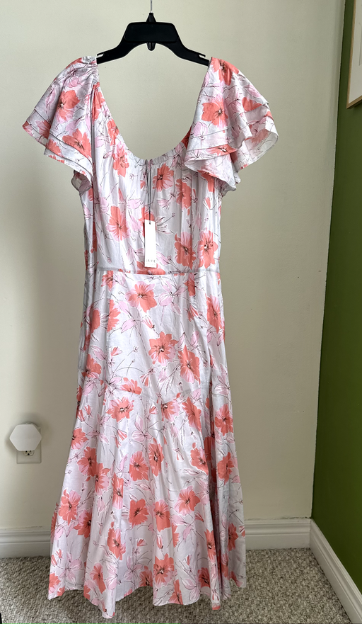 LA VIE REBECCA TAYLOR Pink Grey Floral Print Ruffle LOUISE Midi Dress XL $290