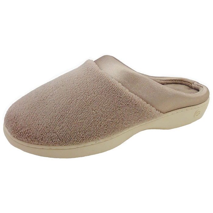 ISOTONER Microterry PillowStep Satin Cuff Clog Slippers for Women : Taupe 6.5-7