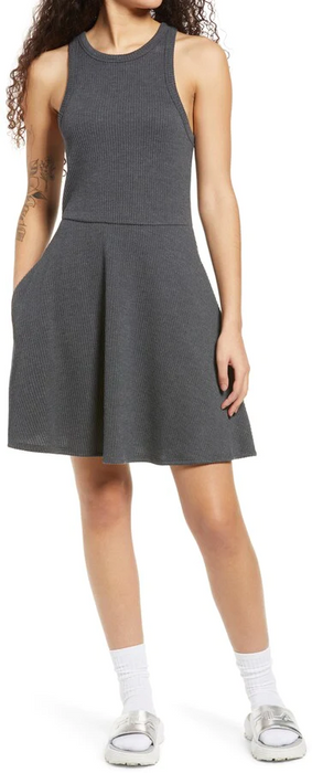 BP. Sleeveless Rib Scoop Neck Tank Mini Dress Grey Charcoal Heather Size S