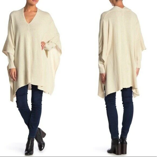 RDI Womens V-Neck Ivory Poncho Pullover  Sweater Pullover Sz M