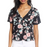 BP Floral Print V Neck Button Front Short Sleeve Top Taille XS