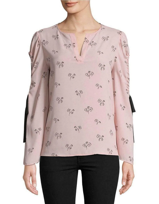 IVANKA TRUMP $143 Ruched Sleeve Printed Top Size XL in pink