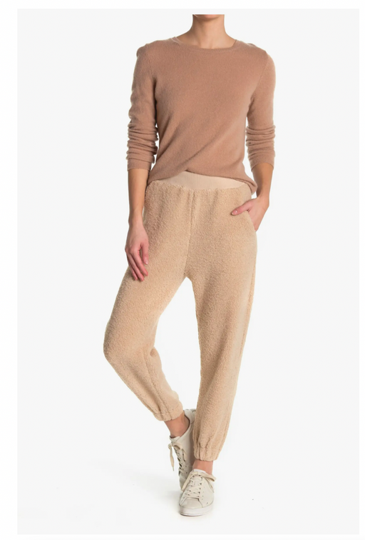 Lush Women's Faux Shearling Teddybear Jogger Pants In Taupe Size M