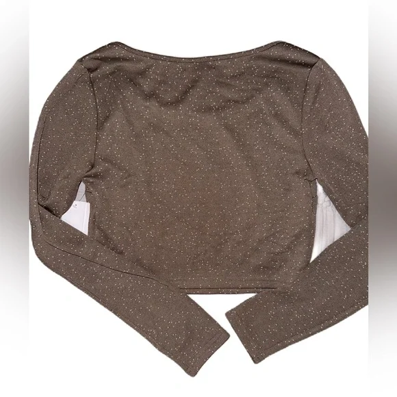 BP. Knit Crop Top In Green Olive Night Speckled Brown Size XS