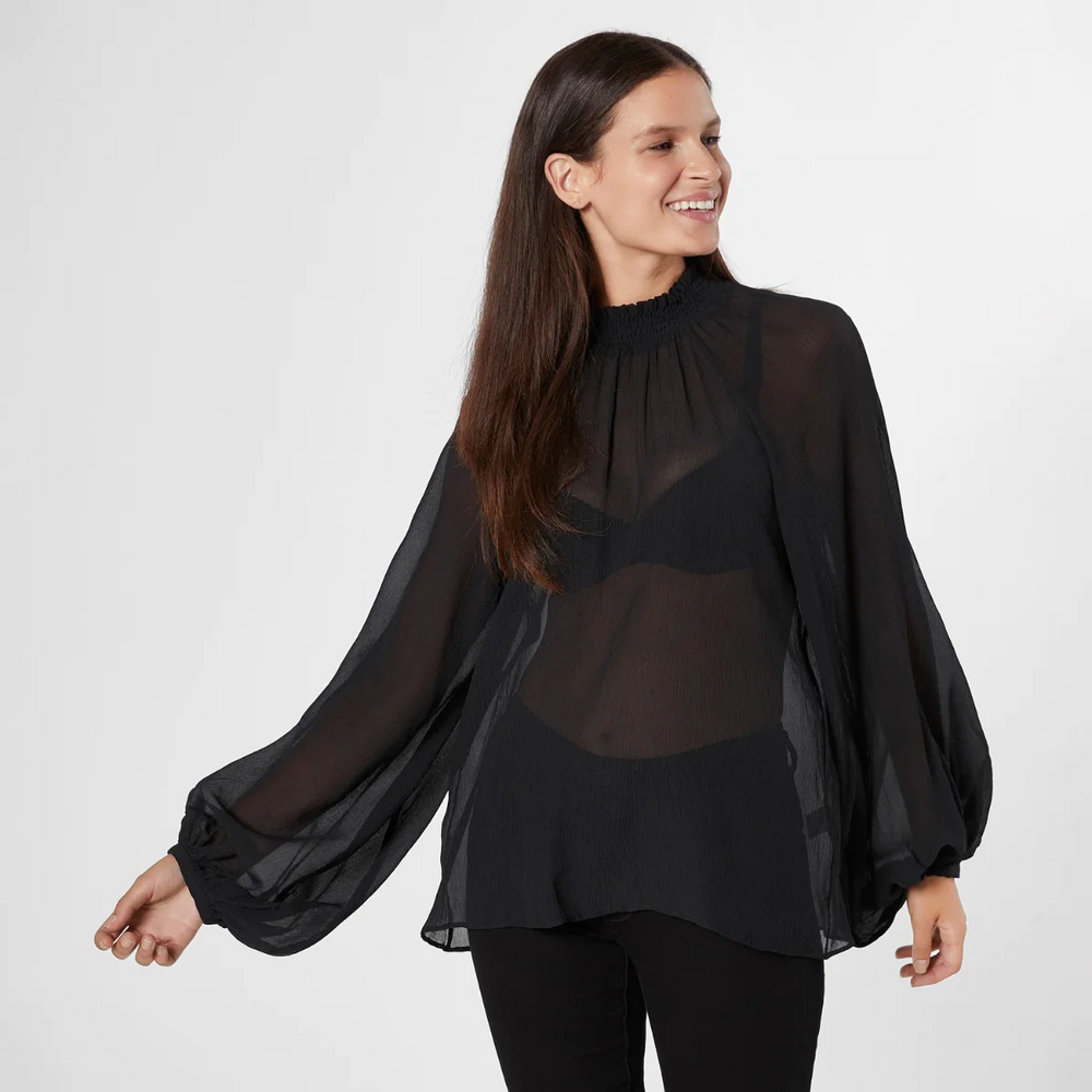 Joie Women's Aldine Long Sleeve Silk Blouse Top In Caviar Black Size S $334