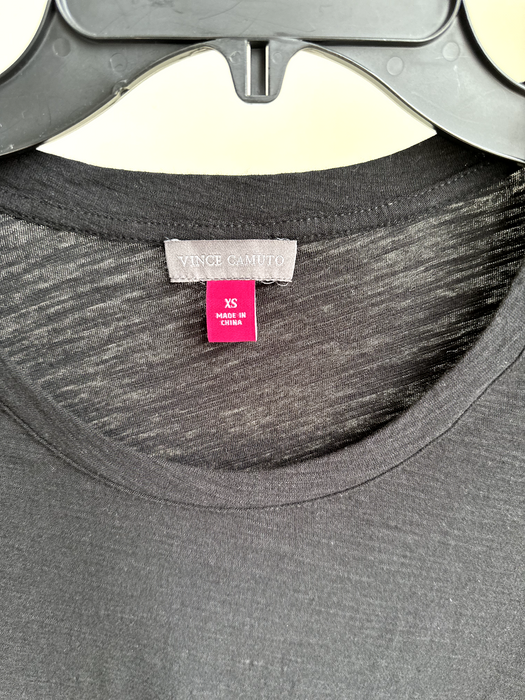 VINCE CAMUTO Women's Drop Shoulder Ruffle Dot Trim Blouse Shirt Top in black XS