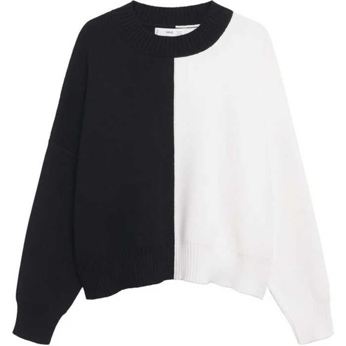MANGO women's Bicolor  Knit Sweater Size XS in black white