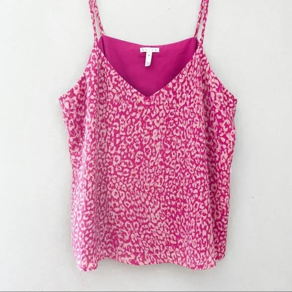 Leith Nordstrom Pink Leopard V Neck Camisole Lined Cami Tank Top Size S