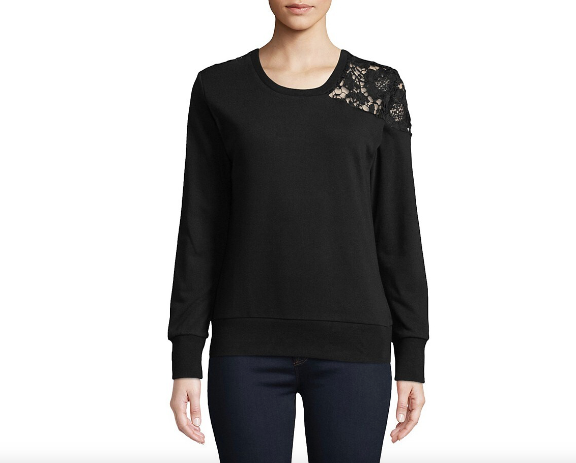 Buffalo David Bitton Lace Yoke Sweatshirt In Jet Black Size S