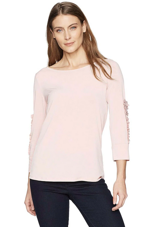 Ivanka Trump Women's Beautiful Dusty Rose 3/4 sleeves Ruffle Women blouse size S